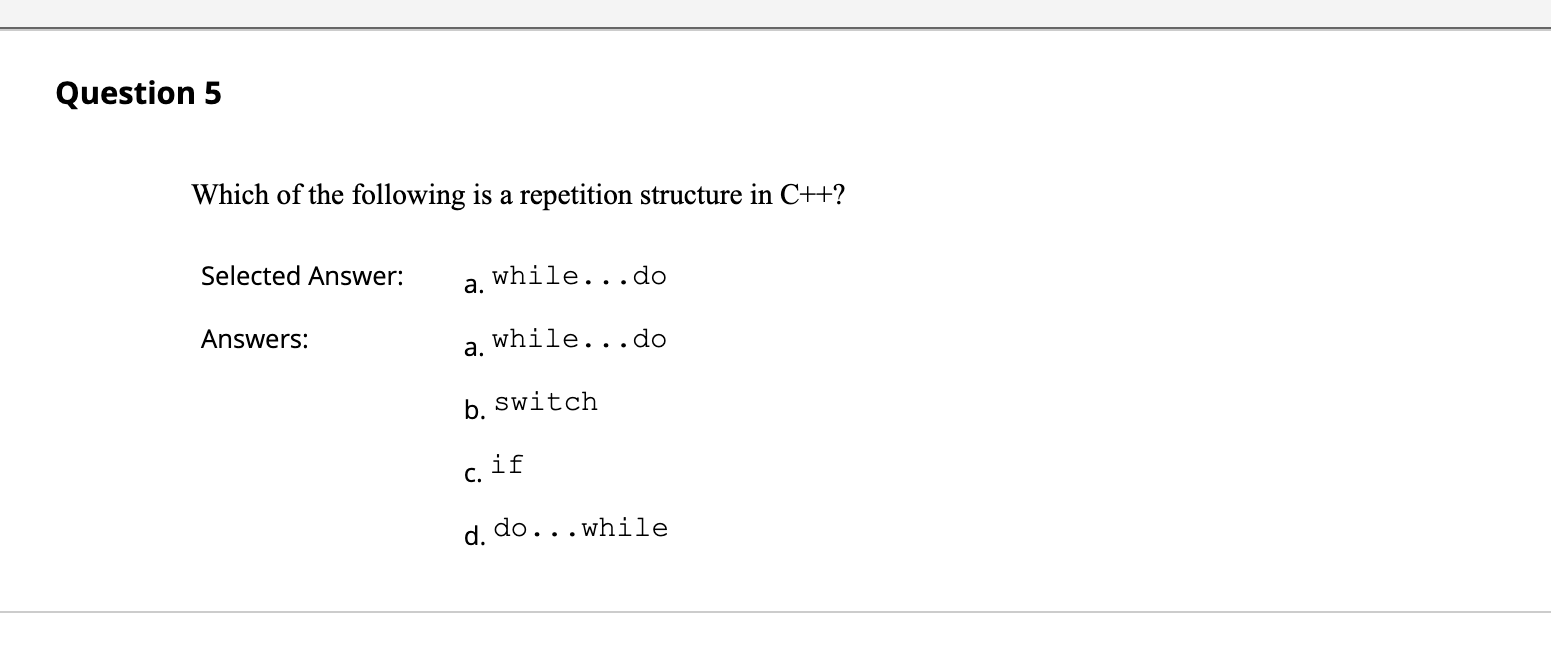 Solved Question 5 Which of the following is a repetition | Chegg.com