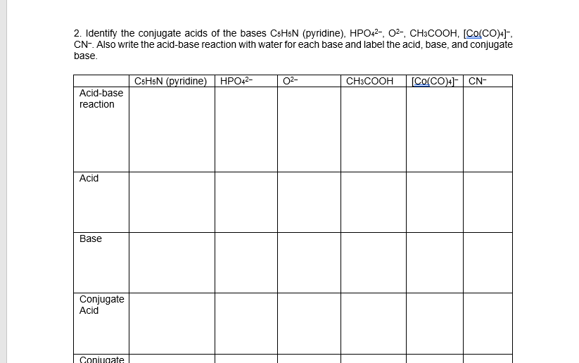 Solved 2. Identify The Conjugate Acids Of The Bases Csh5n 