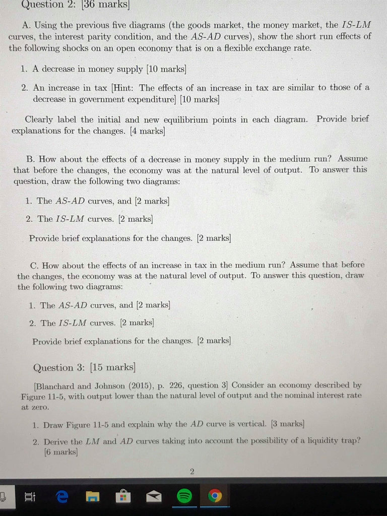 Solved Question 1: [10 marks] A. Show the short run effects | Chegg.com