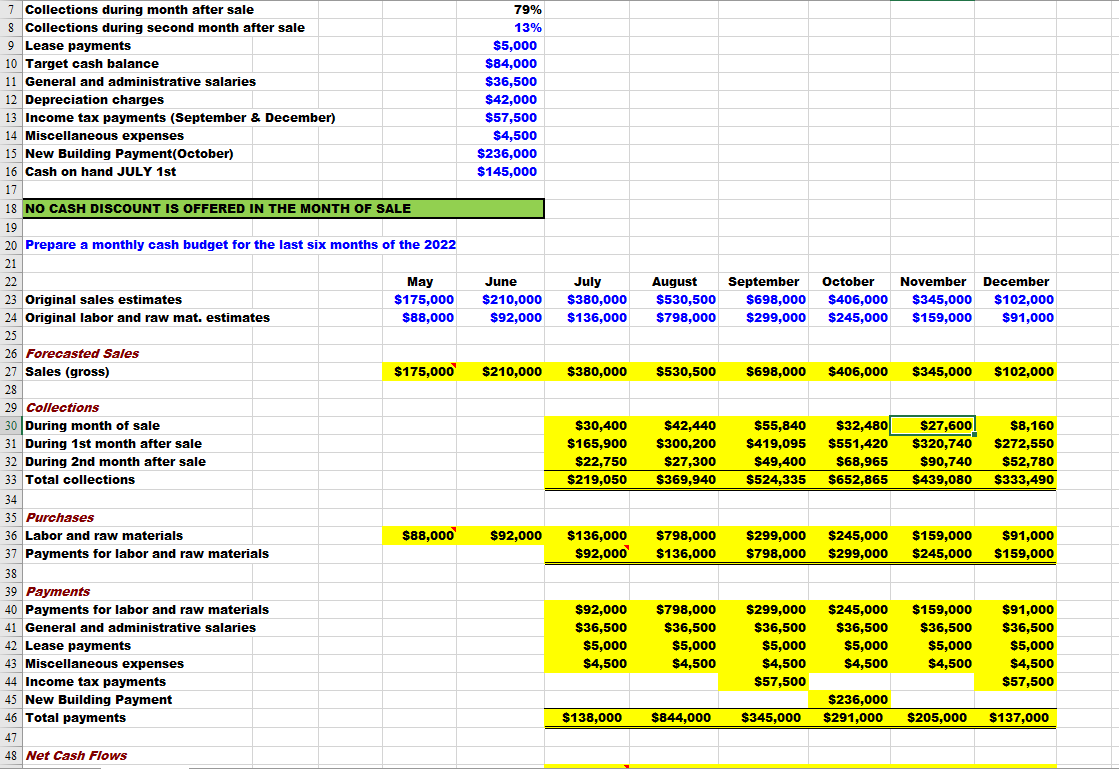 Please fill out all cells Highlighted in Yellow, also | Chegg.com