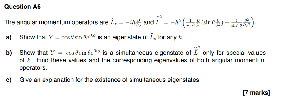 Solved The angular momentum operators are Lz=−iℏ∂ϕ∂ and | Chegg.com