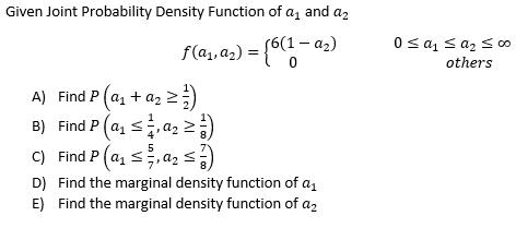 Solved Given Joint Probability Density Function of a, and a | Chegg.com