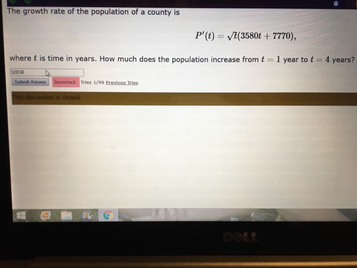 Solved The growth rate of the population of a county is | Chegg.com