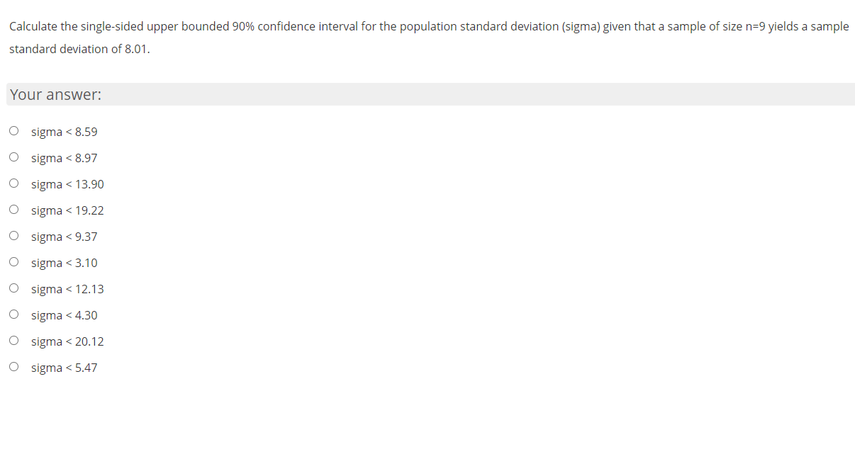 Solved Calculate the single-sided upper bounded 90% | Chegg.com