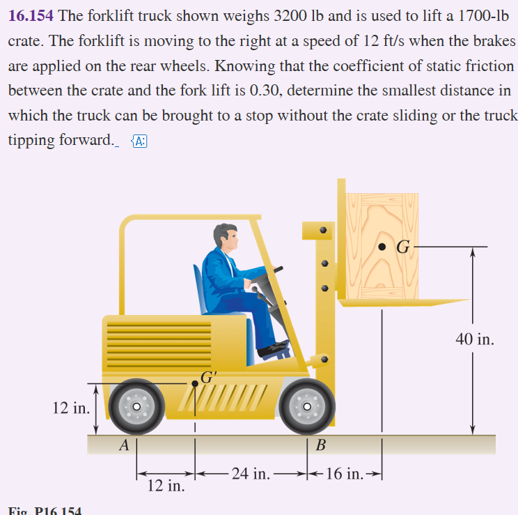 Solved 16.154 The forklift truck shown weighs 3200 lb and is