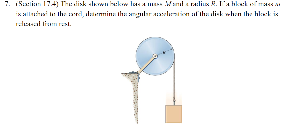 Solved 7. (Section 17.4) The disk shown below has a mass M | Chegg.com