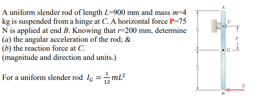 Solved A unitom rod AB of length L=900 mm and mass 4 kg is