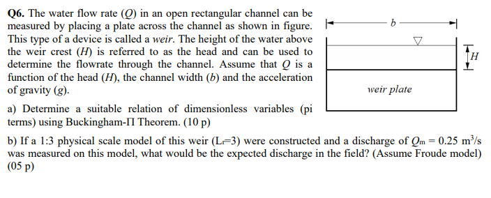 Solved Q6. The water flow rate (Q) in an open rectangular | Chegg.com