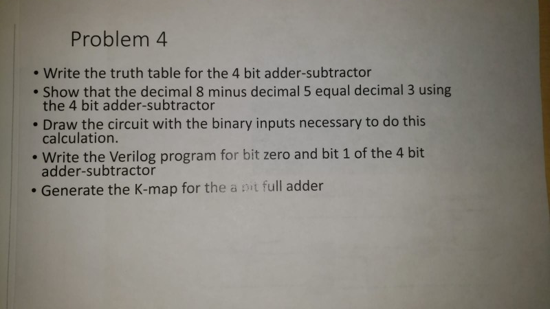 Solved Problem 4 • Write the truth table for the 4 bit | Chegg.com