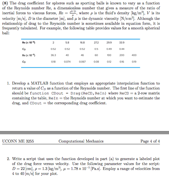 Solved (8) The drag coefficient for spheres such as sporting | Chegg.com