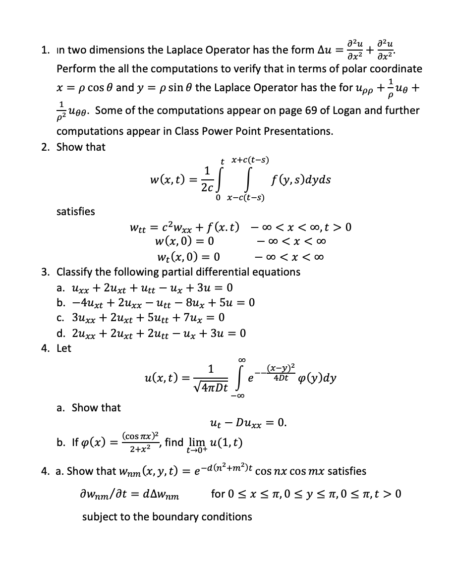 Solved Partial Differential Equations Help I Know A Few Chegg Com