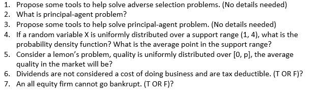Solved 1. Propose some tools to help solve adverse selection | Chegg.com