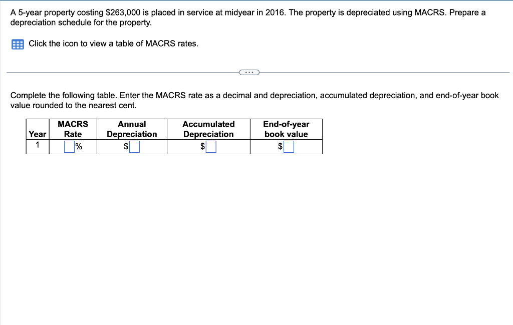 Solved A 5-year property costing $263,000 is placed in | Chegg.com