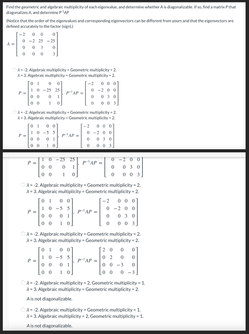 Solved Find the geometric and algebraic multiplicity of each | Chegg.com