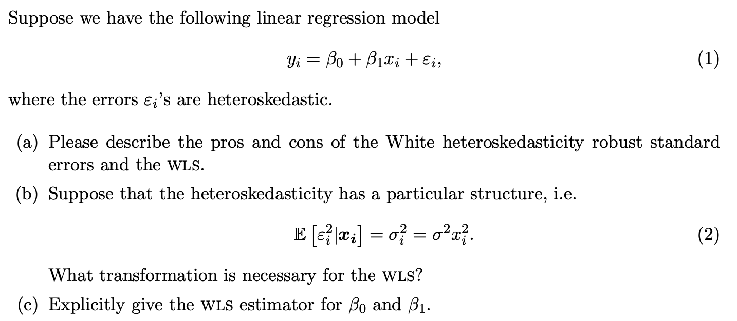 Suppose we have the following linear regression model | Chegg.com