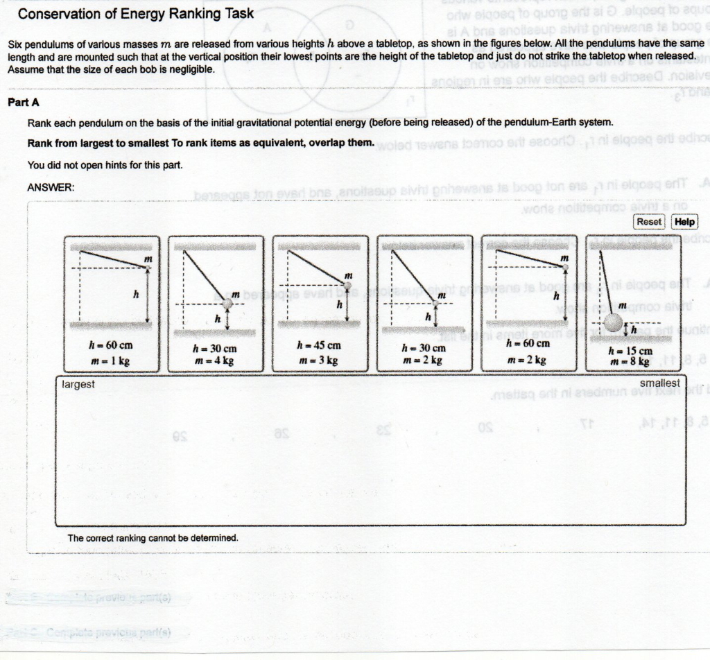 Solved Conservation Of Energy Ranking Task Onwaldosa To Q Chegg Com