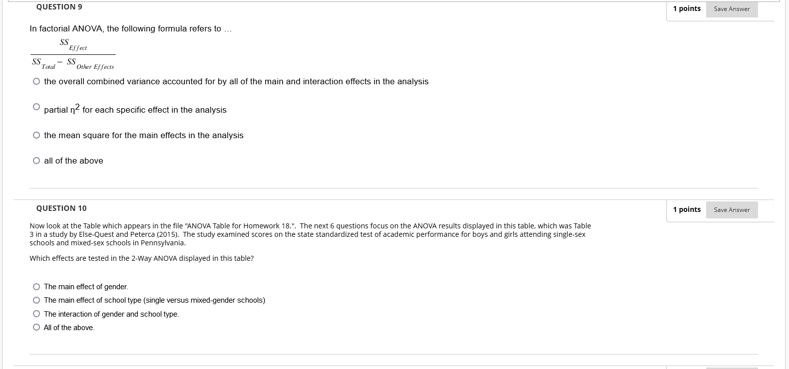 Solved In Factorial ANOVA, The Following Formula Refers To | Chegg.com