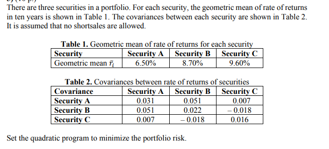 Solved There are three securities in a portfolio. For each | Chegg.com