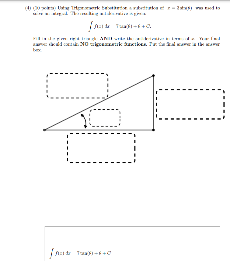Solved Using Trigonometric Substitution a substitution of x | Chegg.com