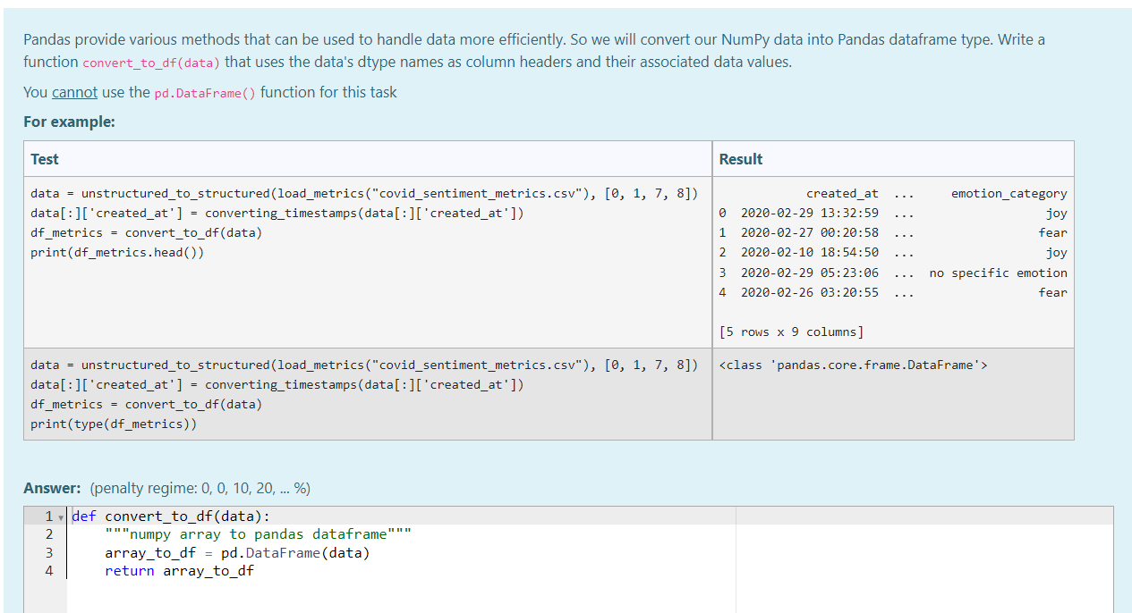 Solved PYTHON: numoy, pandas, math. Cannot import any | Chegg.com