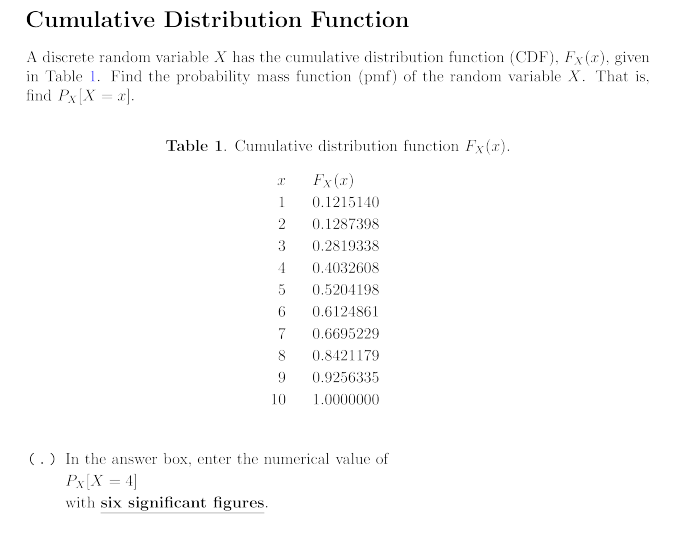 Solved Cumulative Distribution Function A discrete random | Chegg.com