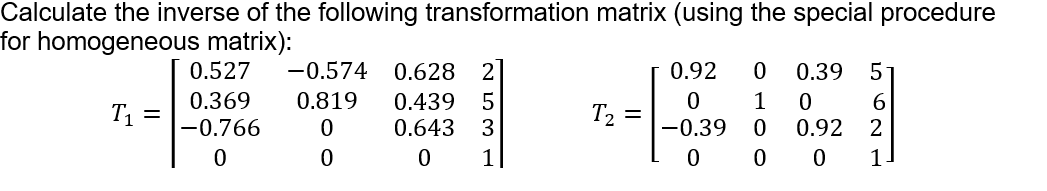Solved Calculate the inverse of the following transformation | Chegg.com