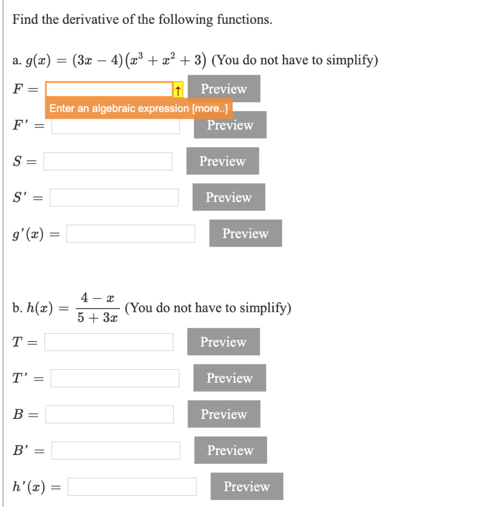 Solved Find The Derivative Of The Following Functions A 3848