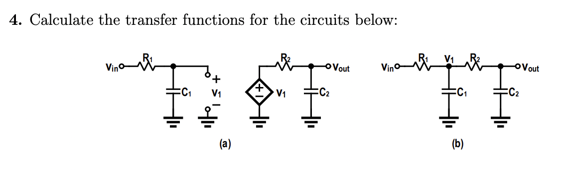 Solved 4. ﻿Calculate the transfer functions for the circuits | Chegg.com