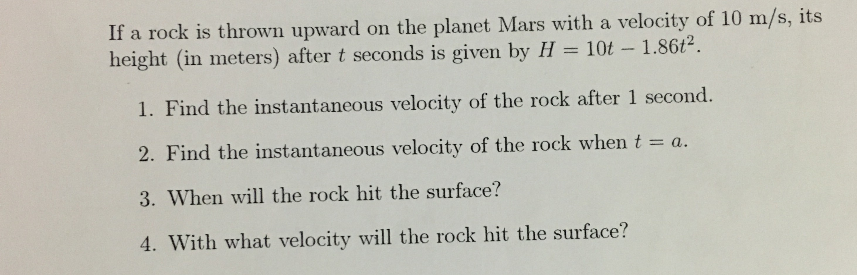 Solved If a rock is thrown upward on the planet Mars with a | Chegg.com