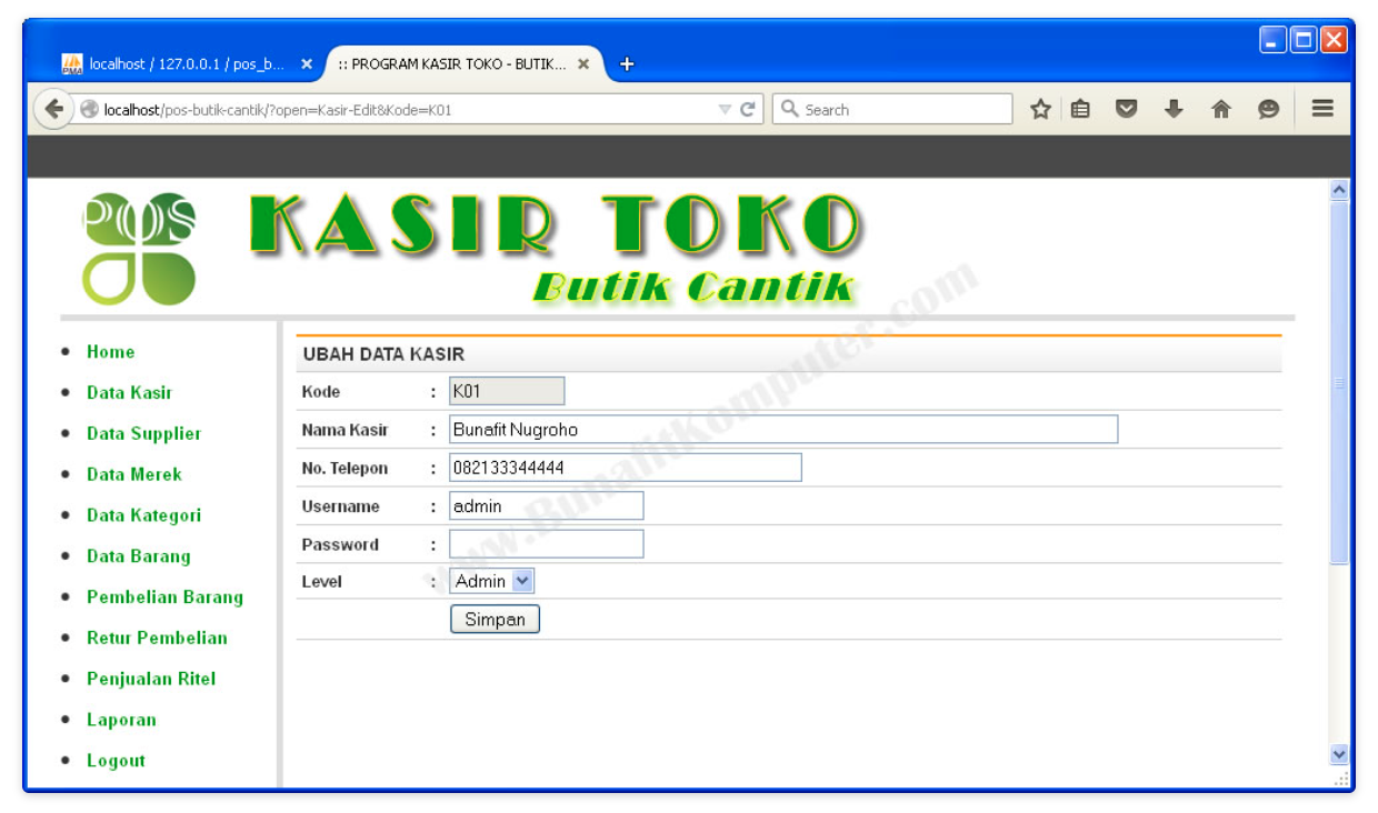 Solved O localhost/ 127.0.0.1 / pos_b... x :: PROGRAM KASIR | Chegg.com