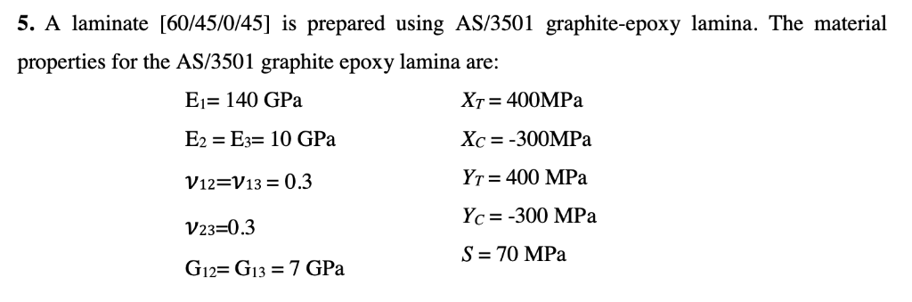 5. A laminate [60/45/0/45] is prepared using AS/3501 | Chegg.com