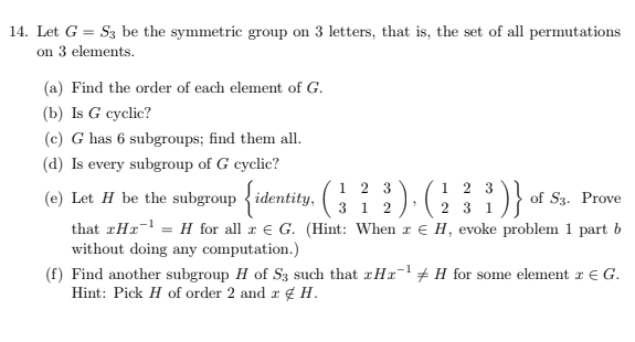 Solved 14. Let G = S3 Be The Symmetric Group On 3 Letters, | Chegg.com