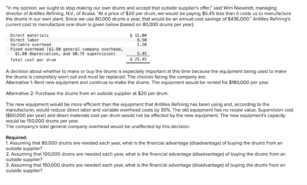 Solved “In my opinion, we ought to stop making our own drums | Chegg.com