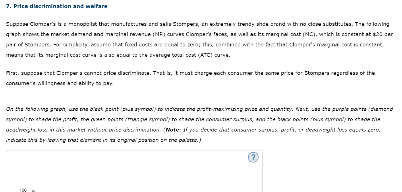 7. Price discrimination and welfare
Suppose Clompers is a monopolist that manufactures and sells Stompers, an extremely tren