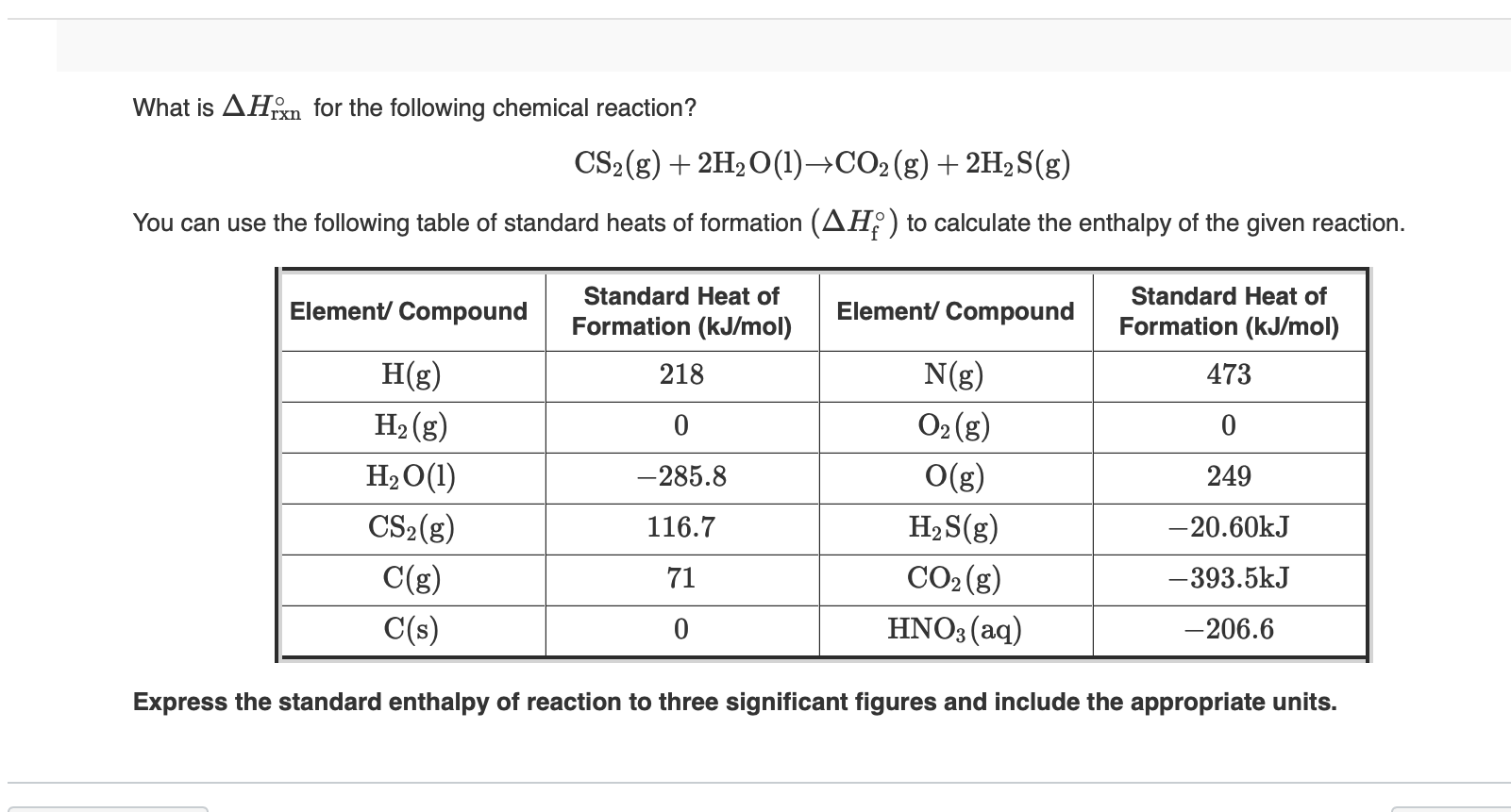 Solved What is ΔHrxn∘ for the following chemical reaction? | Chegg.com