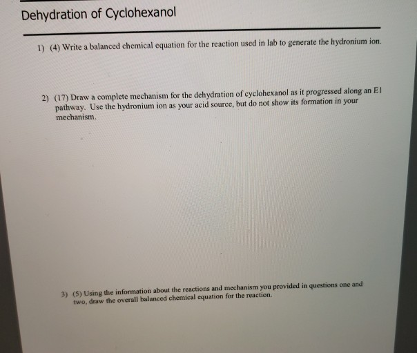 Cyclohexanol phosphoric acid equation balanced image