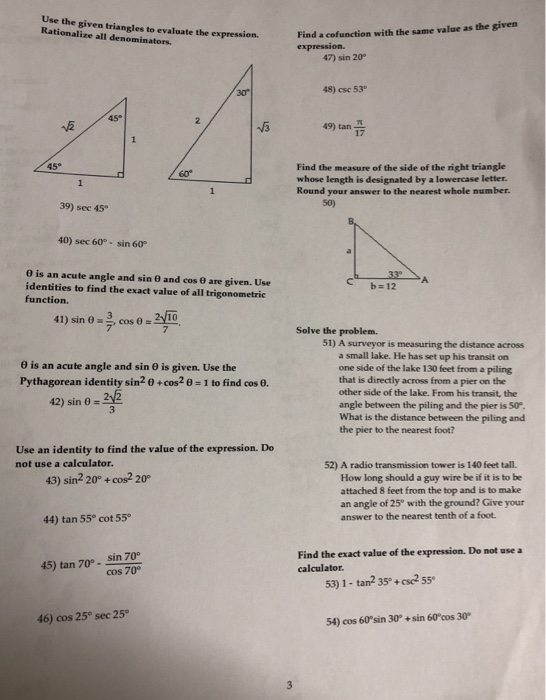 Solved Use the given triangles to evaluate the expression. | Chegg.com