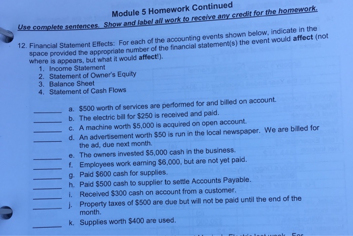 Solved Module 5 Homework Continued Use complete sent ences. | Chegg.com