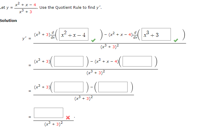 Solved Let Yx33x2x−4 Use The Quotient Rule To Find Y′ 6317