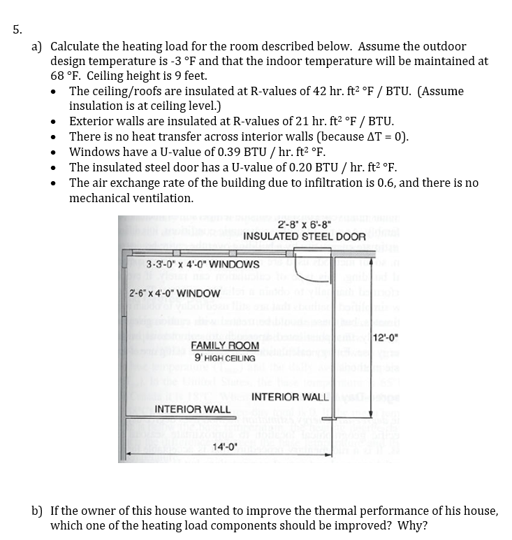 Solved 5. . a) Calculate the heating load for the room