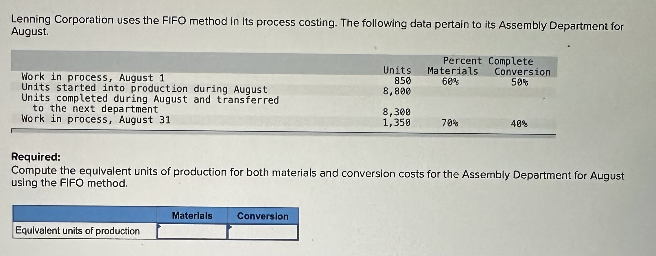 Solved Lenning Corporation uses the FIFO method in its | Chegg.com