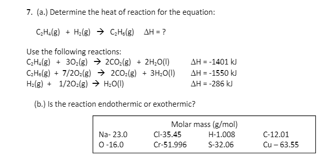 Solved a. Determine the heat of reaction for Chegg