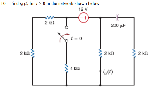 Solved 10. Find i0(t) for t>0 in the network shown below. | Chegg.com