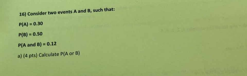 Solved 16) Consider Two Events A And B, Such That: P(A) = | Chegg.com