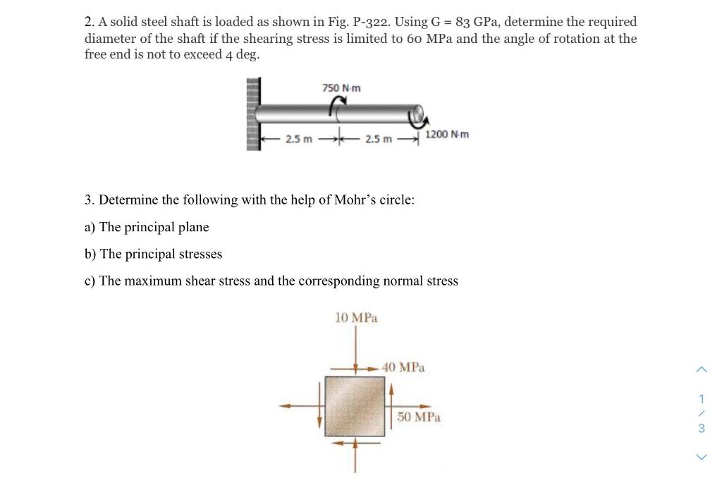 Solved 2. A solid steel shaft is loaded as shown in Fig. | Chegg.com
