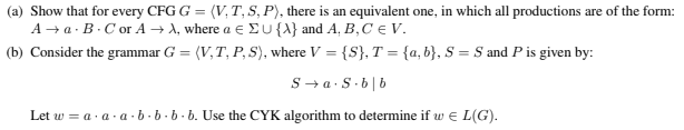 Solved (a) Show that for every CFG G = (V.T,S,P), there is | Chegg.com
