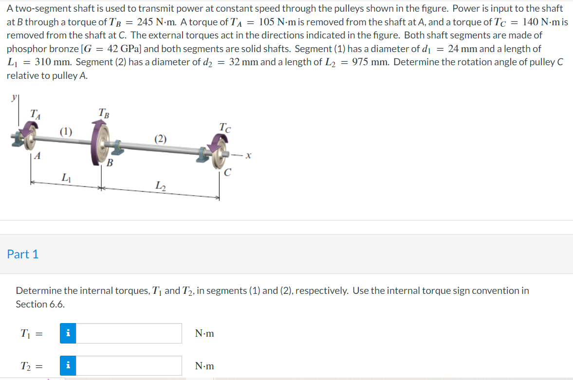 A twosegment shaft is used to transmit power at