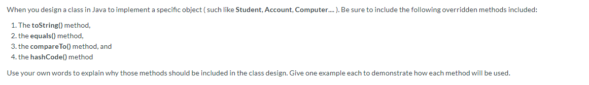 Solved When you design a class in Java to implement a | Chegg.com