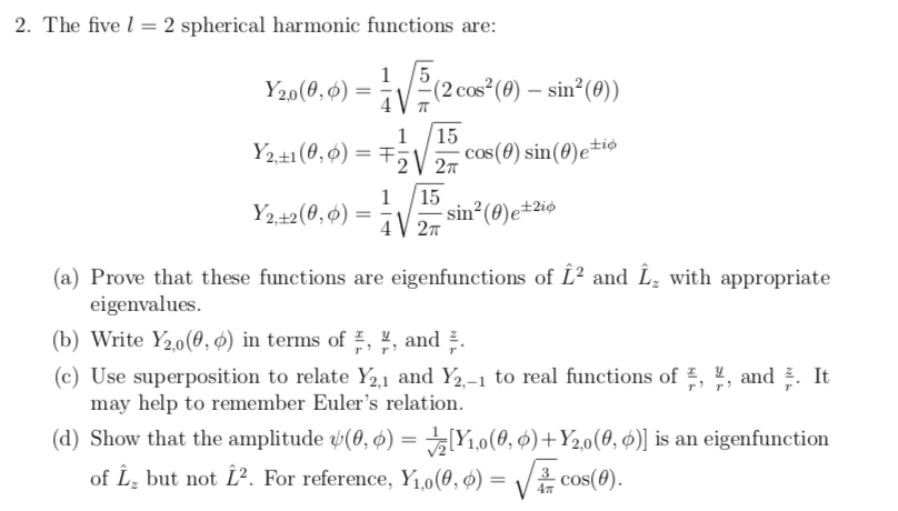 Solved 2 The Five 1 2 Spherical Harmonic Functions Are Chegg Com