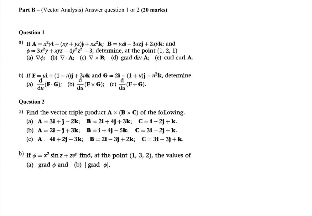 Solved Part B - (Vector Analysis) Answer Question 1 Or 2 (20 | Chegg.com